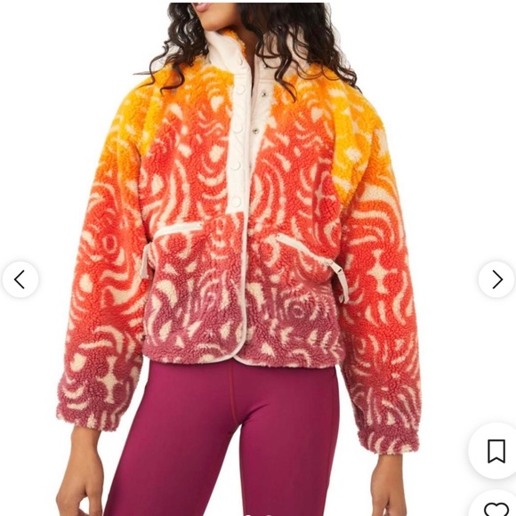 FP Movement by Free People Jackets & Blazers - FP Movement by Free People Orange and Red Teddy Jacket with Gradient Design